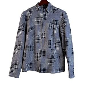 Coldwater Creek W18 Black White Patchwork Houndstooth Full Zip Knit‎ Jacket